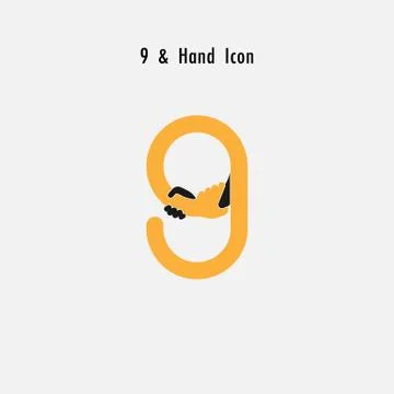 Creative 9- Number icon abstract and hands icon design vector template.Busine Stock Illustration