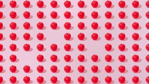 Creative abstract apple pattern flat lay on pastel pink background minimalism Stockbeeldmateriaal 331715300