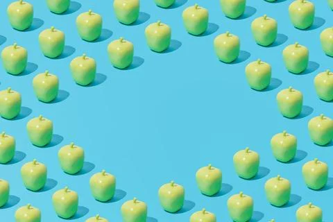 Creative abstract apple pattern flat lay on pastel blue background copy space 库存照片
