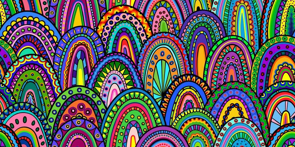 Creative abstract background. Doodle seamless pattern, Bright ethnic ornament Stock Illustration