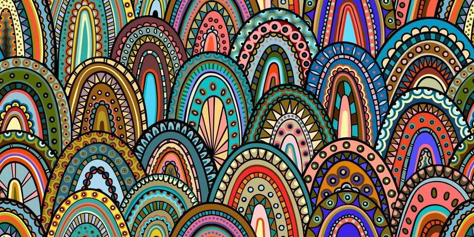 Creative abstract background. Doodle seamless pattern, Bright ethnic orname.. Illustrazione stock