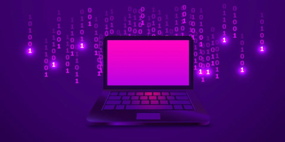 Creative abstract binary code sketch on modern laptop background, hacking and Stock Illustration