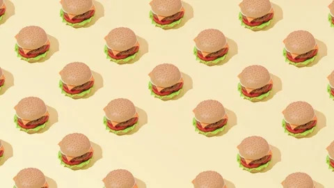 Creative abstract burger pattern flat lay on pastel yellow background minimalism Stock Footage 331714606