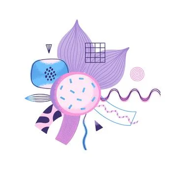 Creative abstract composition of different textured shapes in hand-drawn styl Stock Illustration