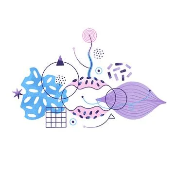 Creative abstract composition of different textured shapes in hand-drawn styl Stock Illustration