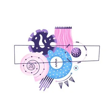 Creative abstract composition of different textured shapes in hand-drawn styl Stock Illustration