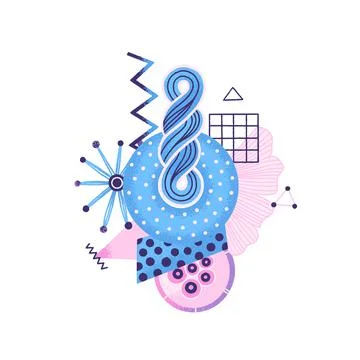 Creative abstract composition of different textured shapes in hand-drawn styl Illustrazione stock