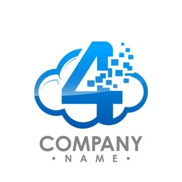 Creative abstract data cloud number four vector logo design template element. Stock Illustration