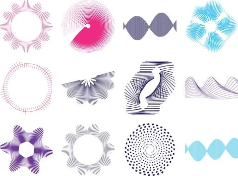 Creative abstract geometric shapes in various designs including flowers wav.. Stock-Illustration