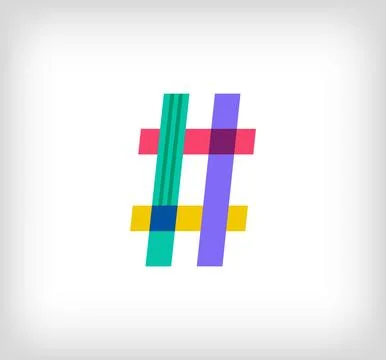 Creative abstract hashtag sign multicolored linear logo. Stock Illustration