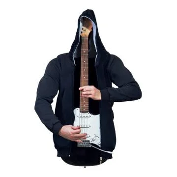 Creative abstract image of a man in the form of a guitar or a guitar in the Stock Photos
