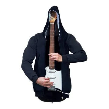 Creative abstract image of a man in the form of a guitar or a guitar in the i Stock Photos