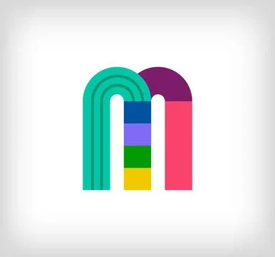 Creative abstract letter M multicolored linear logo. Stock Illustration