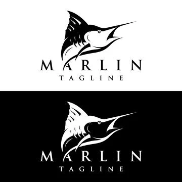 Creative abstract logo design of swordfish or marlin fish silhouette. Marli.. Stock Illustration