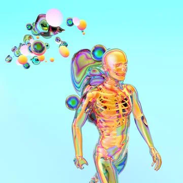 Creative abstract man walking with paint art Stock Illustration