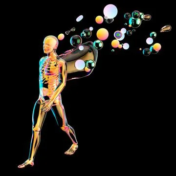 Creative abstract man walking with paint art Stock Illustration