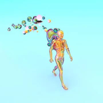 Creative abstract man walking with paint art Stock Illustration