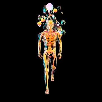 Creative abstract man walking with paint art Stock Illustration