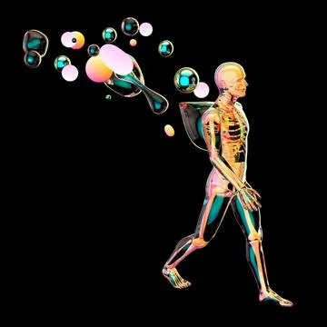 Creative abstract man walking with paint art Stock Illustration