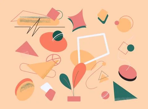 Creative abstract memphis design. Stylish colored triangles and circles on Stock Illustration