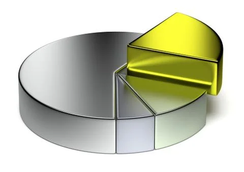 Creative abstract metal pie chart with golden sector Illustrazione stock