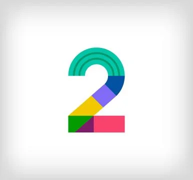 Creative abstract number 2 multicolored linear logo. Stock Illustration