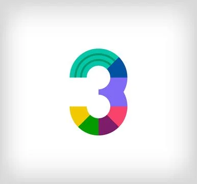 Creative abstract number 3 multicolored linear logo. Stock Illustration