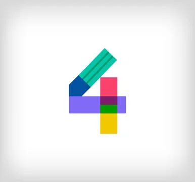 Creative abstract number 4 multicolored linear logo. Stock Illustration