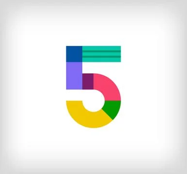 Creative abstract number 5 multicolored linear logo. Stock Illustration