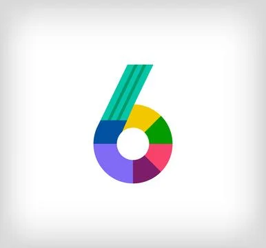 Creative abstract number 6 multicolored linear logo. Stock Illustration