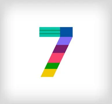 Creative abstract number 7 multicolored linear logo. Stock Illustration