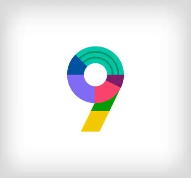Creative abstract number 9 multicolored linear logo. Stock Illustration