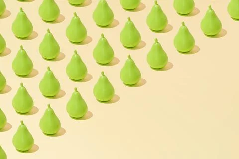 Creative abstract pear pattern flat lay on pastel yellow background copy spac 写真素材