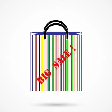 Creative abstract shopping bag logo design with barcode symbol. Sale icon,dis Stock Illustration