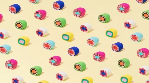 Creative abstract sushi rolls pattern flat lay pastel yellow background concept Stock Footage 331714598