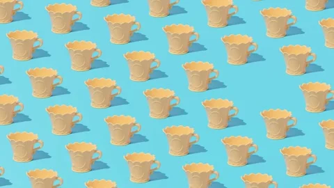 Creative abstract tableware dish crockery pattern flat lay on blue background Stock Footage 331716452