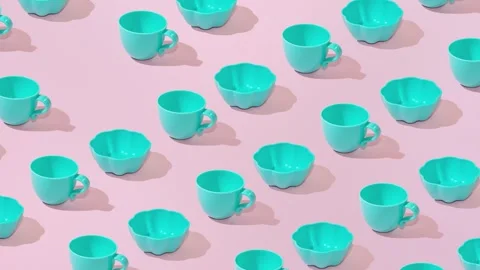 Creative abstract tableware dish crockery pattern flat lay on pink background Stock Footage 331716586
