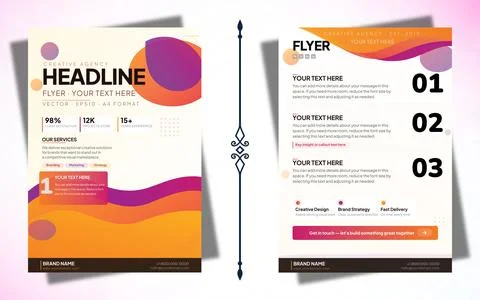 Creative Agency A4 Flyer Set Vector Artistic Portfolio Design Stock-Illustration