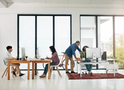 Creative agency, computer or man with woman for help, proposal feedback or .. 写真素材