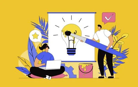 Creative agency concept with modern flat design for web. Team generates new i Stock Illustration