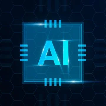 Creative AI Logo In Computer Microchip Design Over Abstract Cell Background イラスト素材