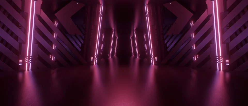 Creative Alien Reflective Concrete Corridor Tunnel Empty Room Inspiring Purpl Stock Illustration