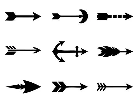 Creative anchor arrow silhouette vector illustration set with crescent shape 스톡 일러스트