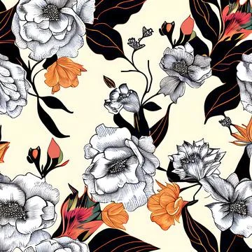 Creative and beautiful floral pattern with white and orange colors for backgroun Illustrazione stock