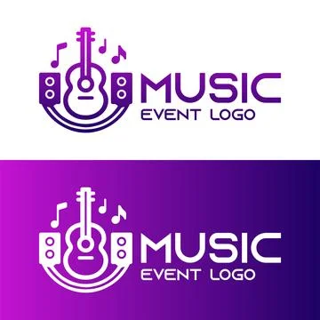 Creative and Dynamic Music Event Logo Design Featuring Guitar and Sound Waves Stock Illustration