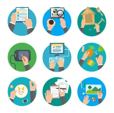 Creative and Handmade Process Set Icons Stock Illustration