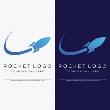 Creative and modern rocket design logo,starship launch template. Illustrazione stock