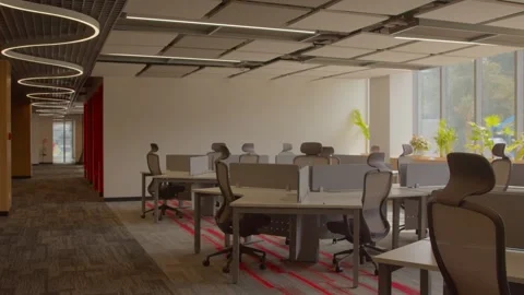 Creative and new office chairs and desk design for employe Stock Footage 275505900