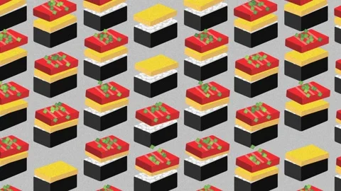 Creative and playful isometric pattern of sushi pieces.  Stock-Footage 283067114