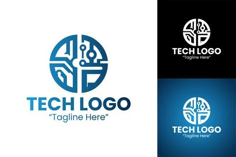 Creative and Professional Tech Logo with Circuit Patterns Stockillustratie